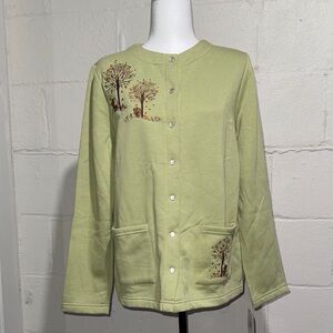 Breckenridge Light Green Cardigan with Tree Embroidery